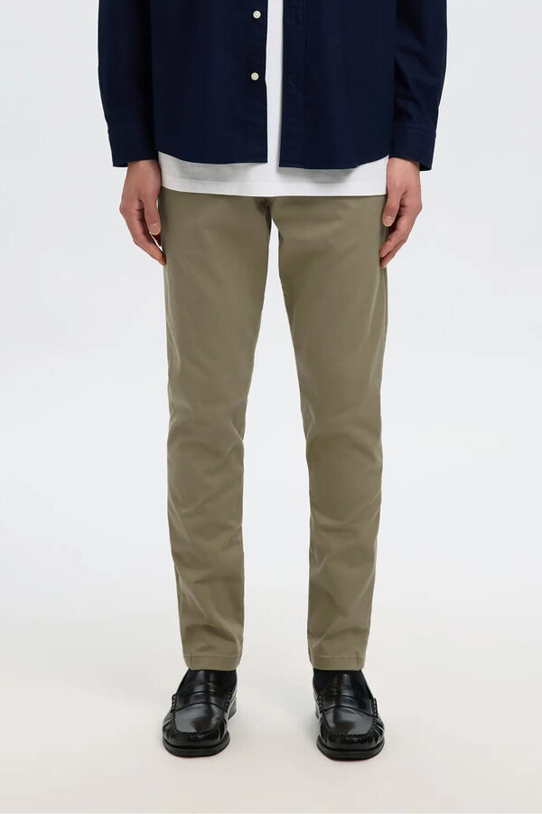 Selected Calça calças chino slim fit feita de algodão orgânico  Castanho