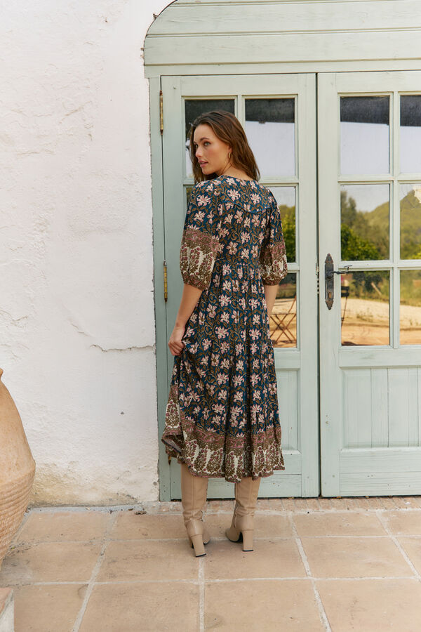 Jaase Vestido midi Eve estampado Nomade Preto