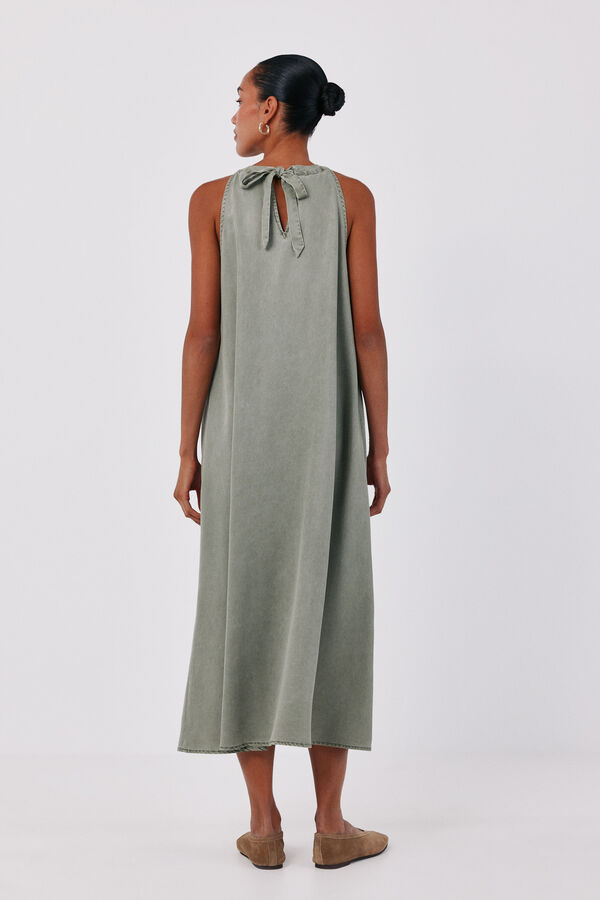 Cortefiel Halterneck denim dress Printed green