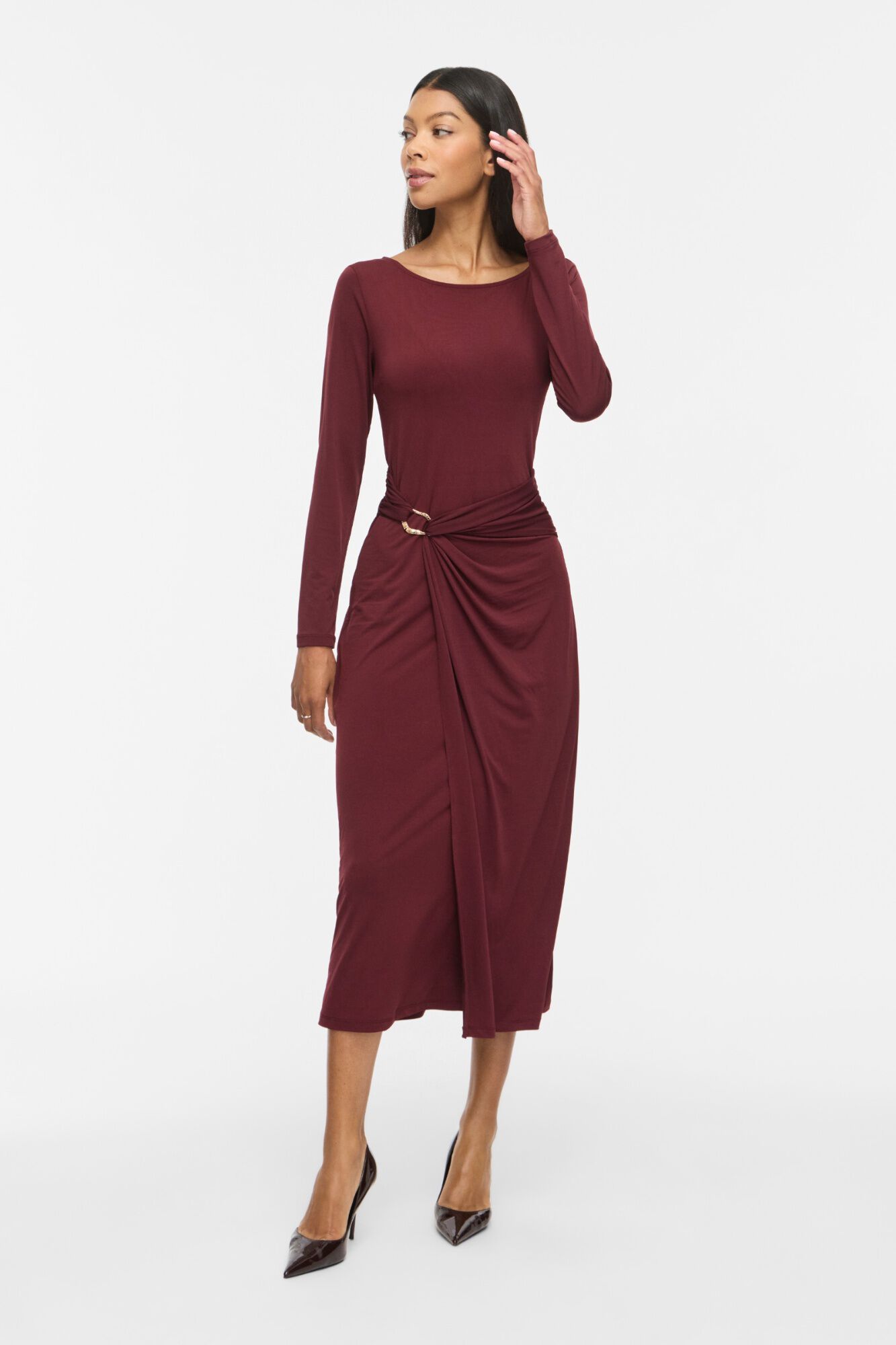 Vila Vestido midi com detalhe franzido