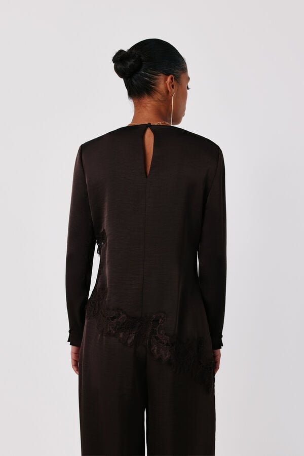 Cortefiel Asymmetric satin-finish top Dark brown