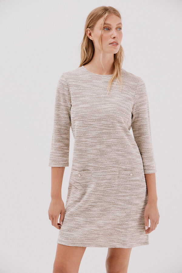 Cortefiel Short tweed dress Beige