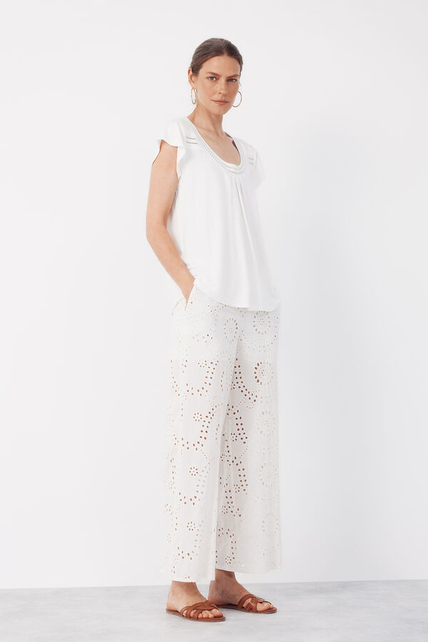 Cortefiel Embroidered women's trousers Ivory