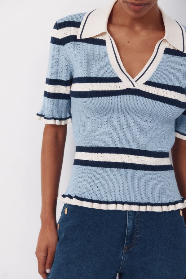 Cortefiel Striped polo jumper Blue