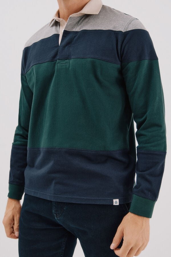 Cortefiel Block colour rugby shirt Dark green