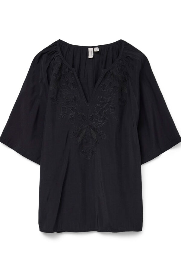 Vero Moda 2/4 sleeve blouse with embroidery Black