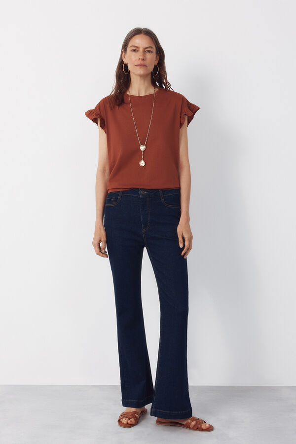 Cortefiel Essential ruffle t-shirt Brown