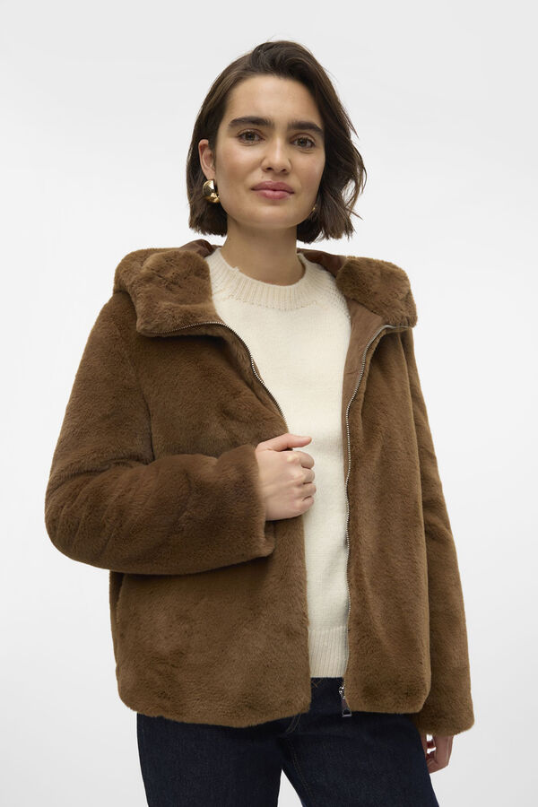 Cortefiel Short fur coat Brown