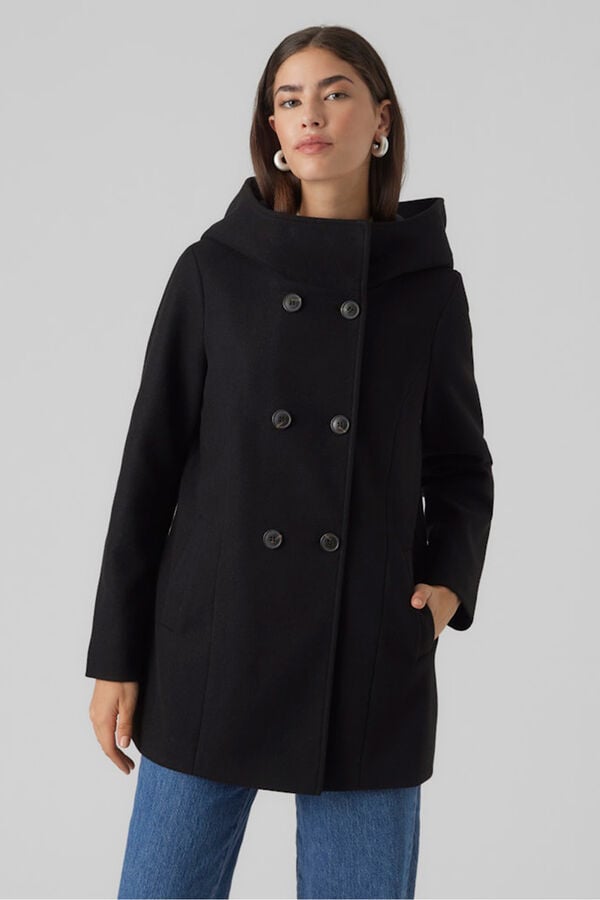 Vero Moda Sobretudo de tecido feminino com capuz Preto