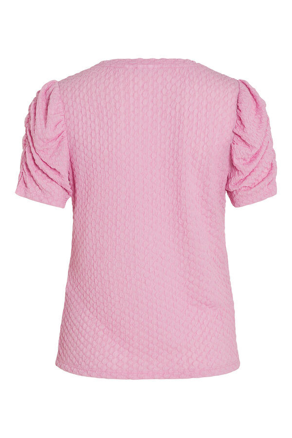 Cortefiel Jersey-knit top with short ruched sleeves Lilac