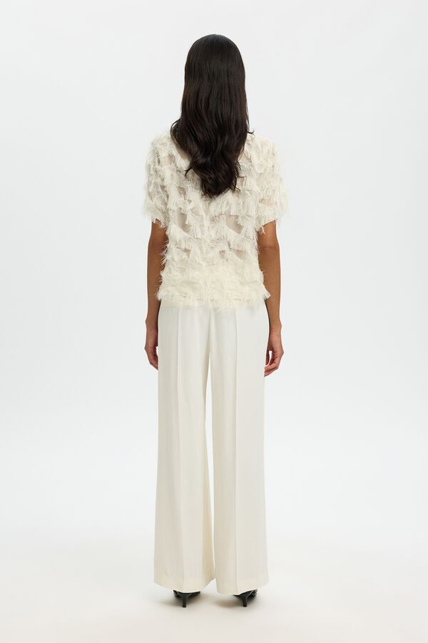Selected Blusa de manga curta com tecido de franjas Branco