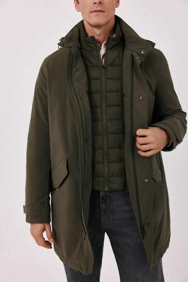 Cortefiel Waterproof trench with removable lining Kaki