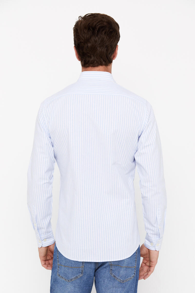 Cortefiel Slim fit striped Oxford shirt Blue
