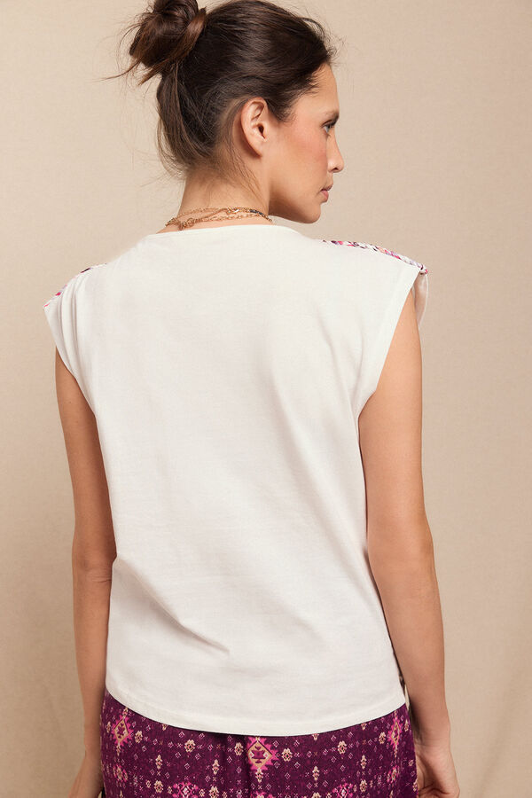 Slowlove Camiseta trançada franzida Ecru