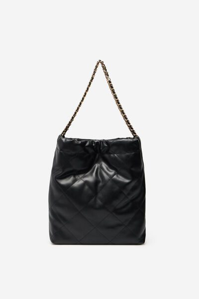 Cortefiel Quilted chains shopper bag Black