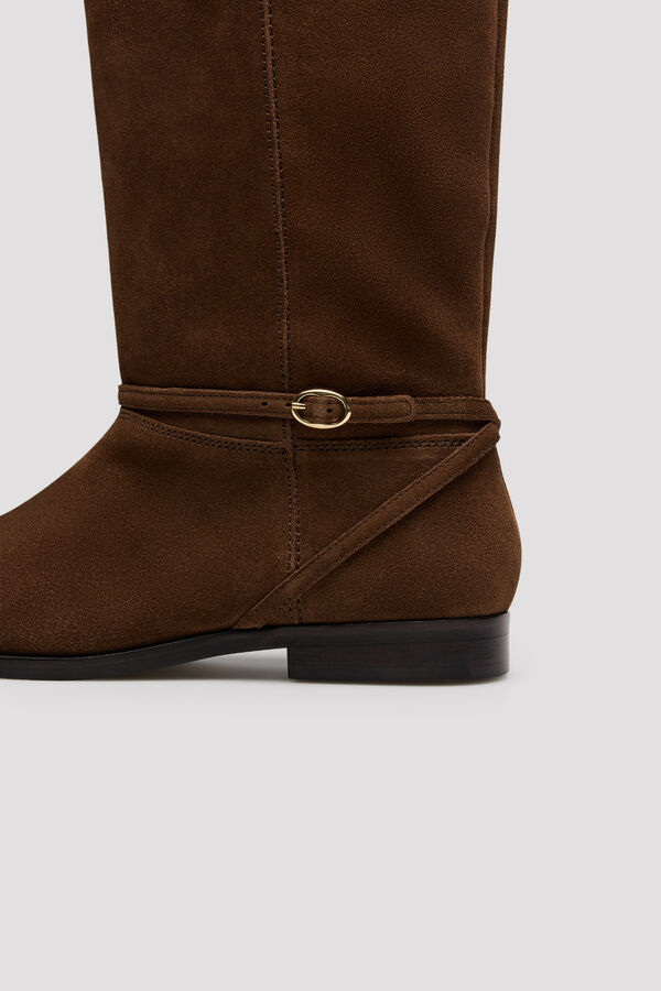 Cortefiel Leather buckle boot Brown