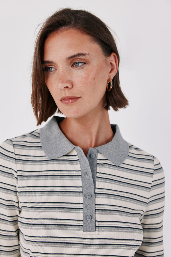 Cortefiel Striped polo shirt Printed white