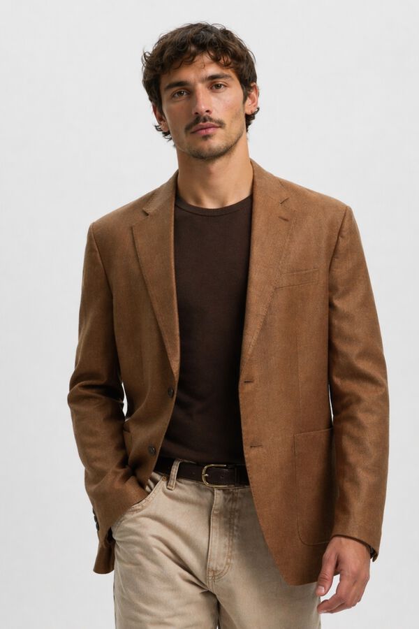 Selected Linen jacket with flap Nude