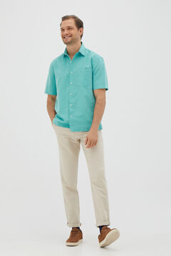 Cortefiel Plain short-sleeved linen shirt Green