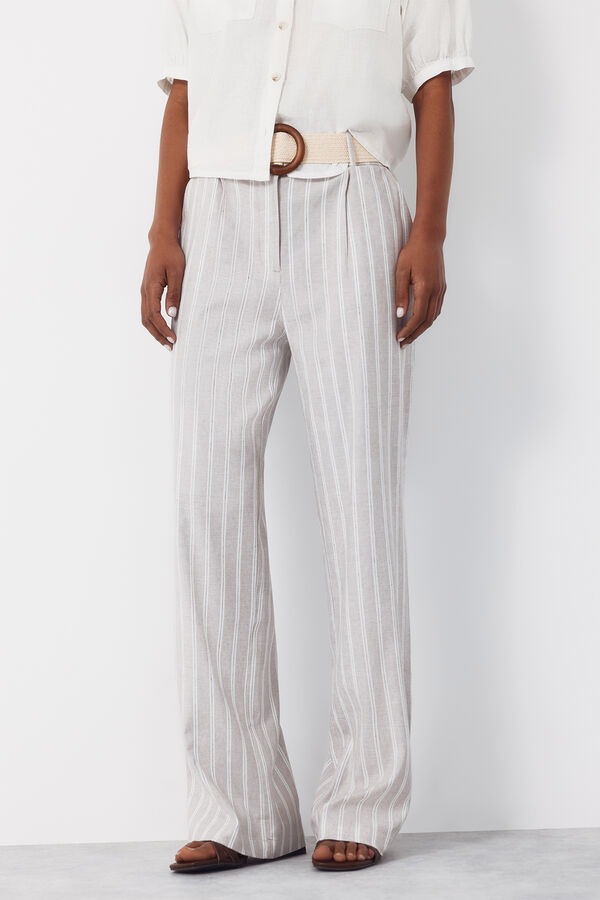 Cortefiel Wide-leg trousers with linen Printed white