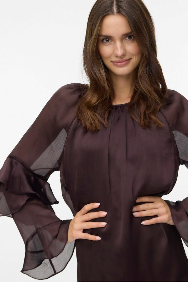Vero Moda Vestido curto de chiffon com manga franzidas Castanho