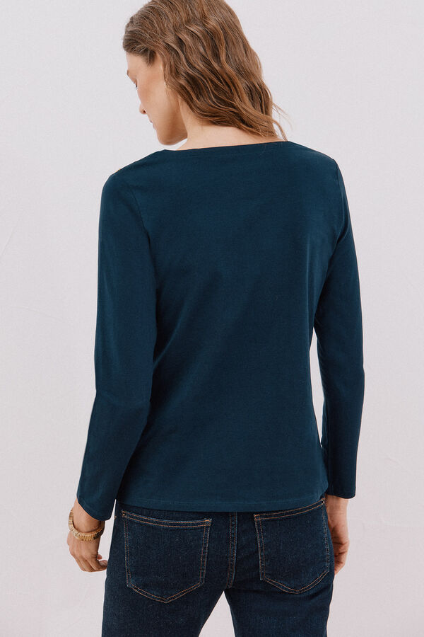 Cortefiel Boat neck T-shirt with buttons Navy