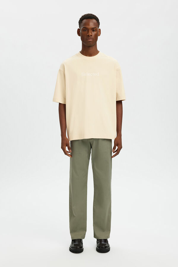 Selected T-shirt manga curta para homem relax estampado &agrave; frente Tostado