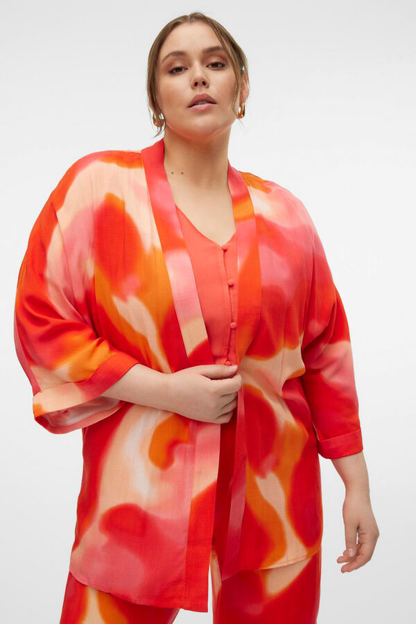 Cortefiel Plus size kimono with 3/4 sleeves Orange