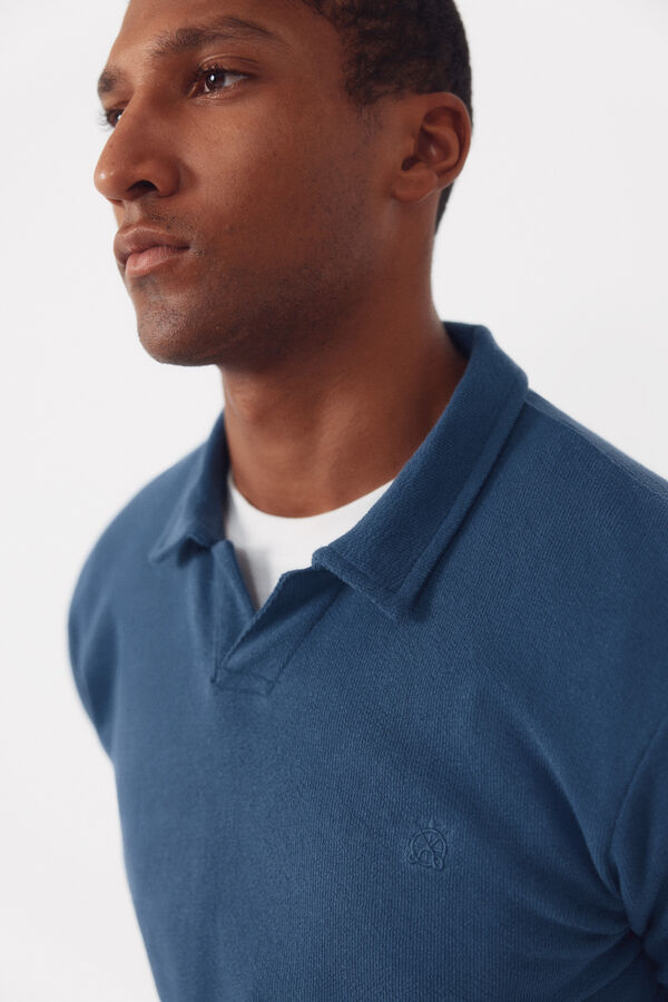 Cortefiel Long sleeve link structure polo shirt Blue