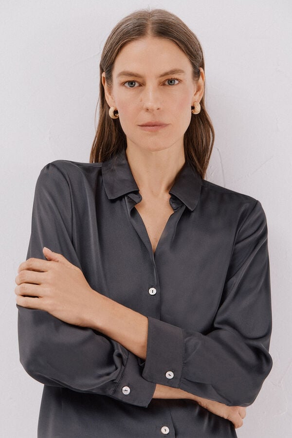 Cortefiel Satin-finish shirt Dark grey