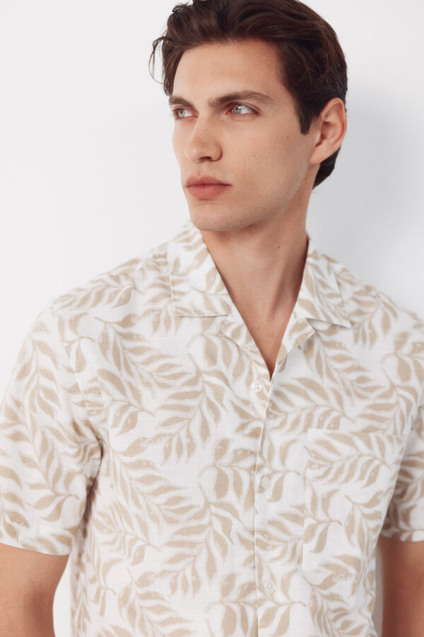 Cortefiel Printed short sleeve shirt Beige