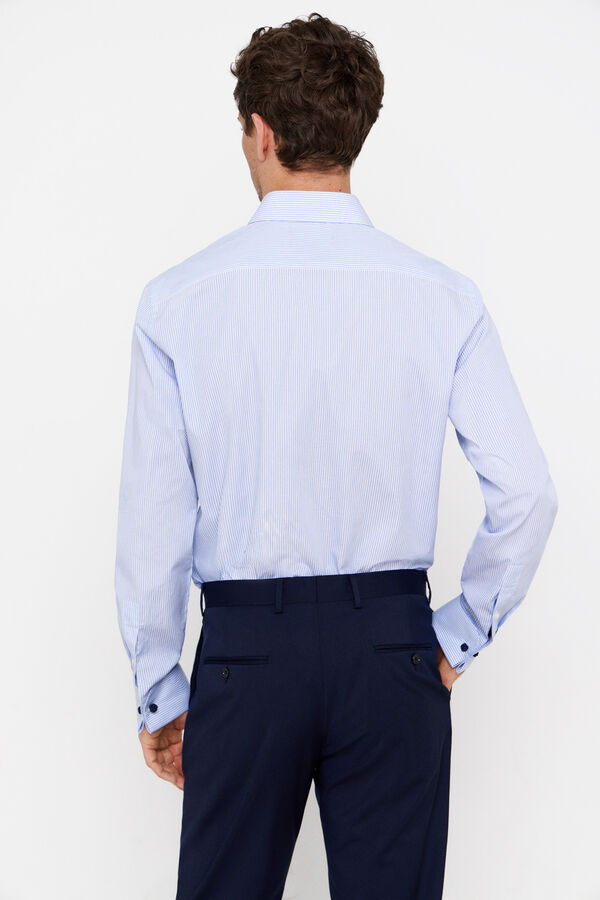 Cortefiel Striped easy-iron double cuff shirt Blue