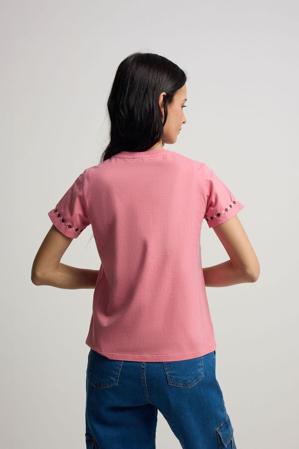 Silbon T-shirt de mulher com bordados Subiu