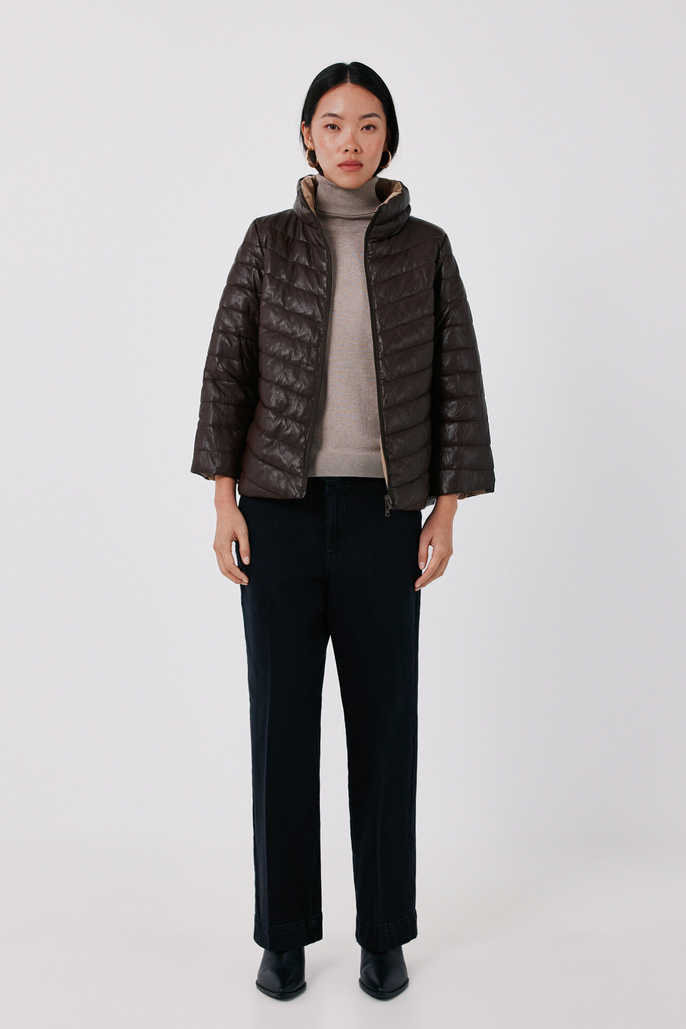 Cortefiel Faux leather puffer coat