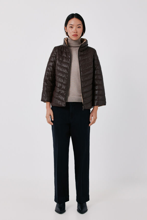 Cortefiel Faux leather puffer coat Dark brown