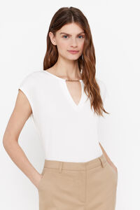 Cortefiel Kersey-knit top with chain detail White