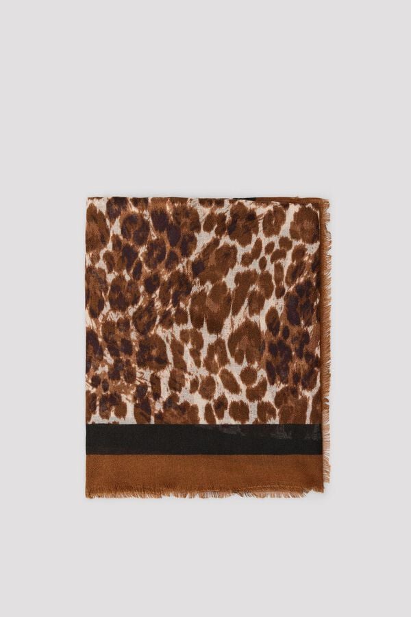 Cortefiel Len&ccedil;o estampado animal print Castanho