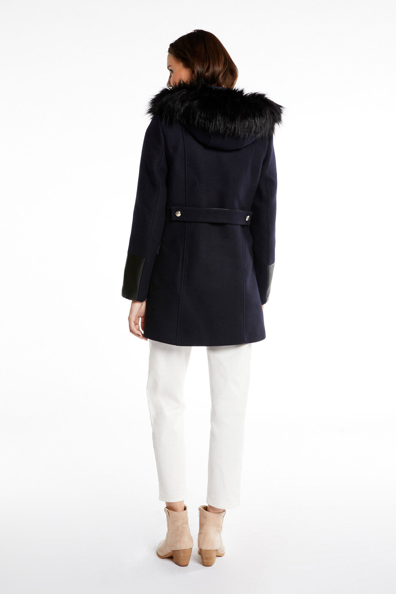 Calvin klein hooded wool parka with faux fur on sale