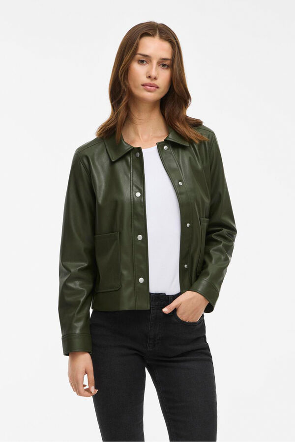 Vila Casaco de couro sint&eacute;tico com bot&otilde;es Verde