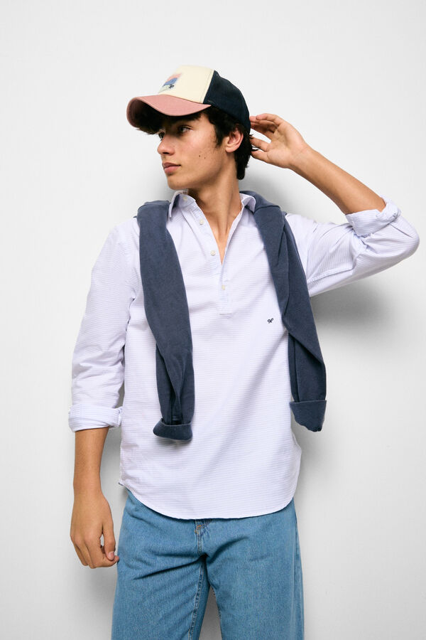 Silbon Oxford sport t-shirt with horizontal striped Grey