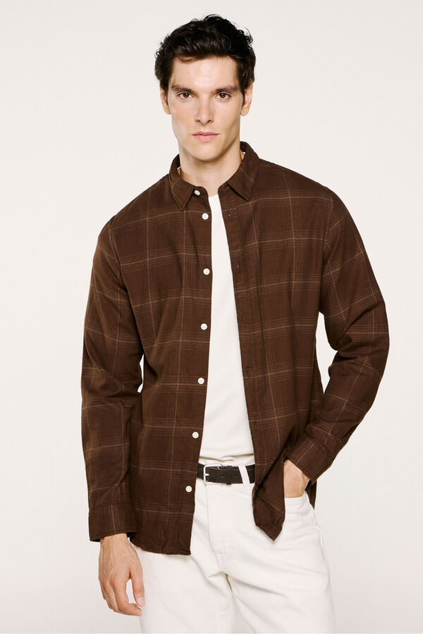 Selected Slim fit long sleeve shirt . Brown