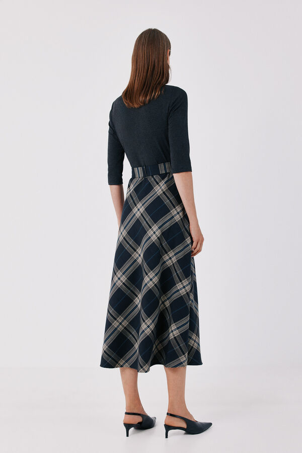 Cortefiel Plaid print ruched dress Grey