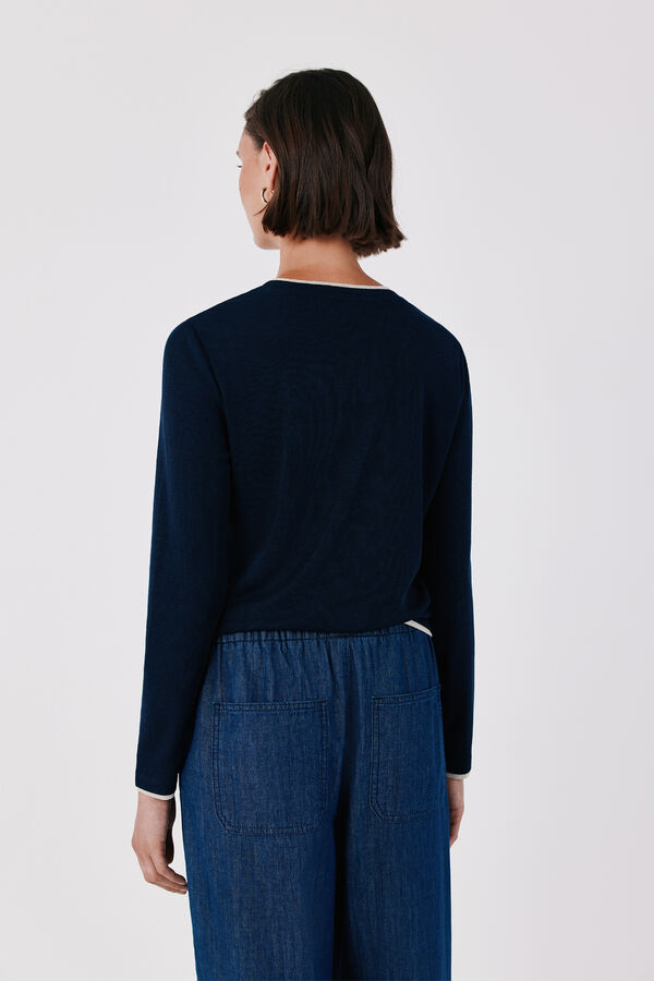 Cortefiel Contrast piping long sleeve T-shirt Navy