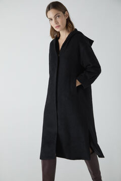 Cortefiel Long hooded coat Black
