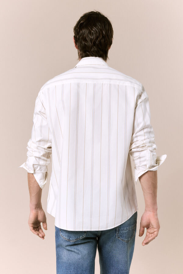 OOTO Camisa rayas popel&iacute;n manga larga Marfil