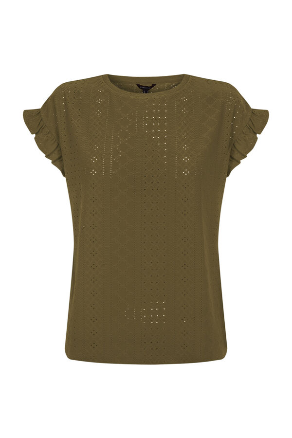 Cortefiel Jersey-knit T-shirt with openwork detail Kaki