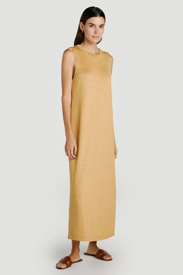 Vila Vestido midi em malha canelada abotoado Impress&atilde;o