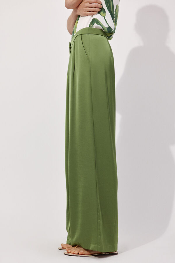 Cortefiel Palazzo trousers with pleats Green