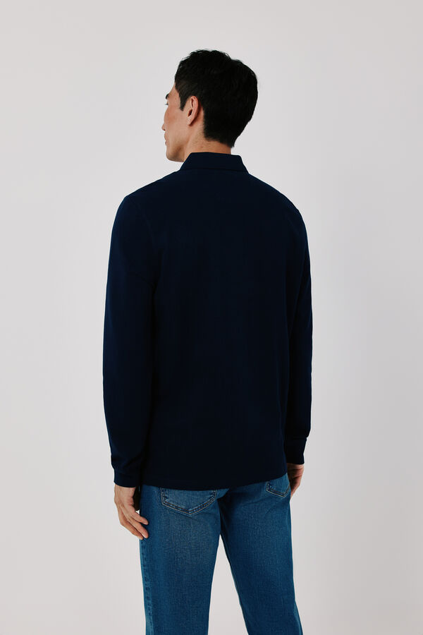 Cortefiel Basic long sleeve polo shirt Navy