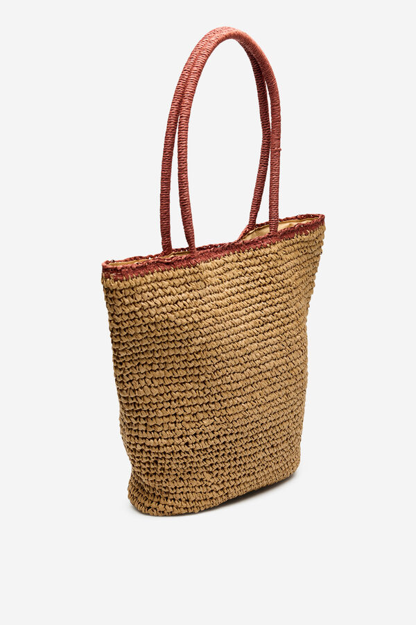 Cortefiel Raffia shopping bag Brown